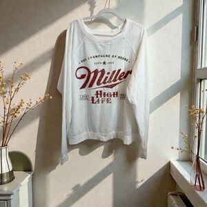 Miller High Life Graphic Sweatshirt Champagne of Beers Cream Pullover